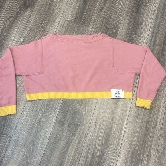WE THE FREE - Free People Into the Blue Stripe Crop Sweater Rose Blush Combo - Picture 6 of 7